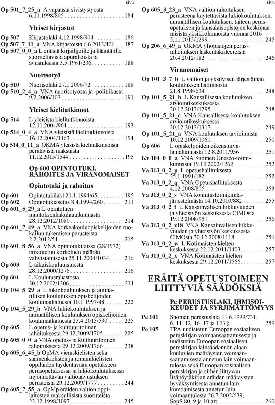 ......... 188 Op 510_2_4_a VNA nuorisotyöstä ja -politiikasta 9.2.2006/103..................... 191 Yleiset kielitutkinnot Op 514 L yleisistä kielitutkinnoista 12.11.2004/964.