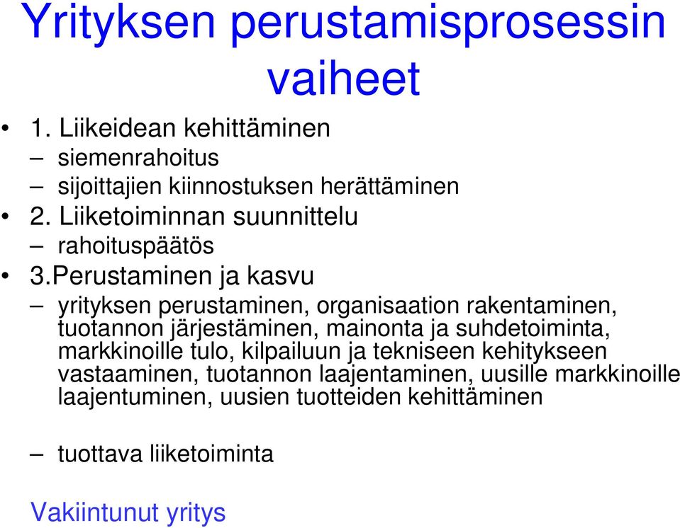 Perustaminen ja kasvu yrityksen perustaminen, organisaation rakentaminen, tuotannon järjestäminen, mainonta ja