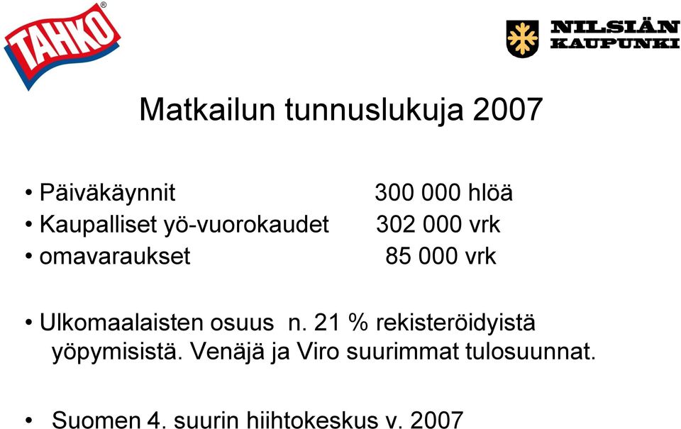 vrk Ulkomaalaisten osuus n. 21 % rekisteröidyistä yöpymisistä.