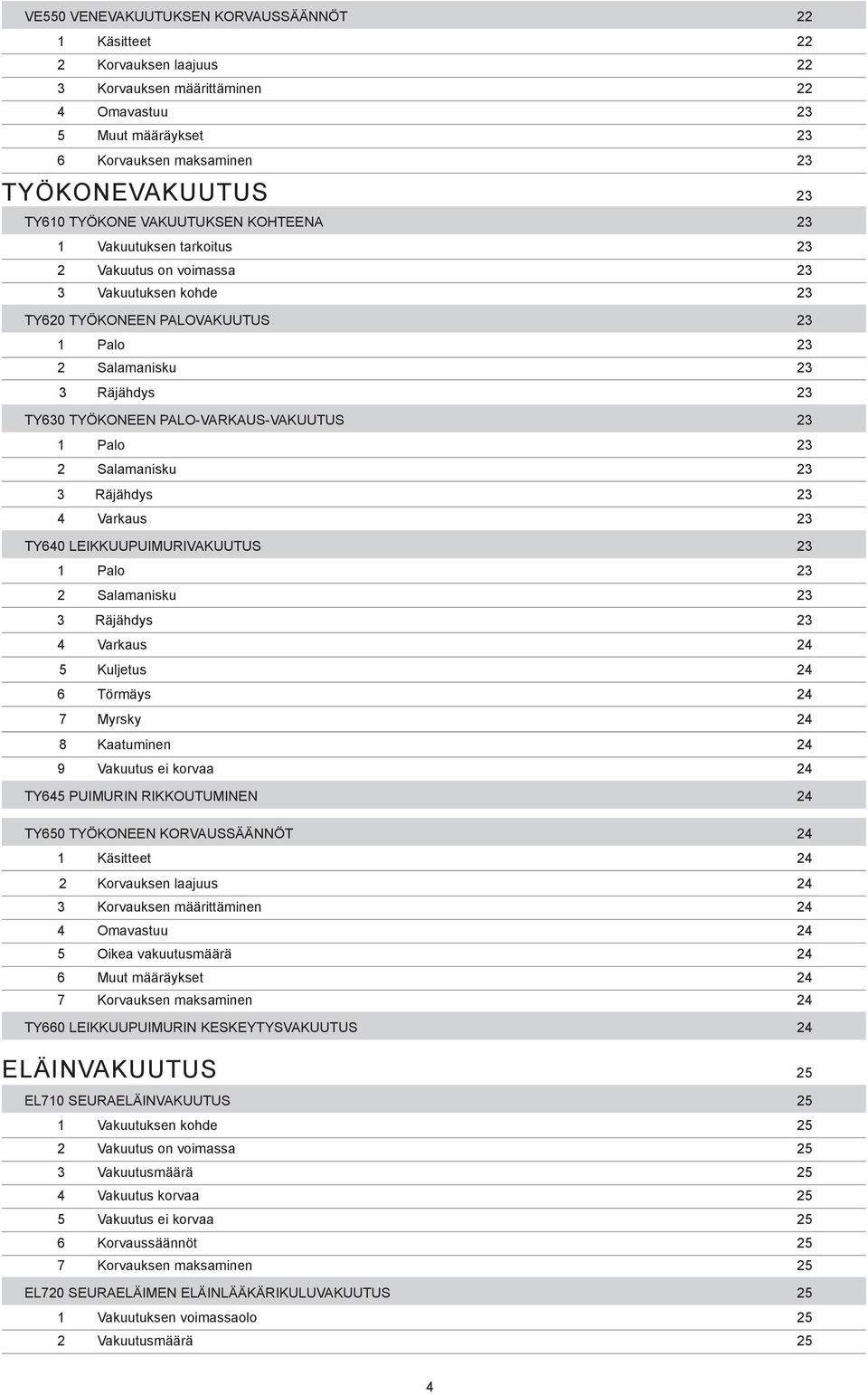 PALO-VARKAUS-VAKUU TUS 23 1 Palo 23 2 Salamanisku 23 3 Räjähdys 23 4 Varkaus 23 TY640 LEIKKUUPUIMURIVAKUUTUS 23 1 Palo 23 2 Salamanisku 23 3 Räjähdys 23 4 Varkaus 24 5 Kuljetus 24 6 Törmäys 24 7