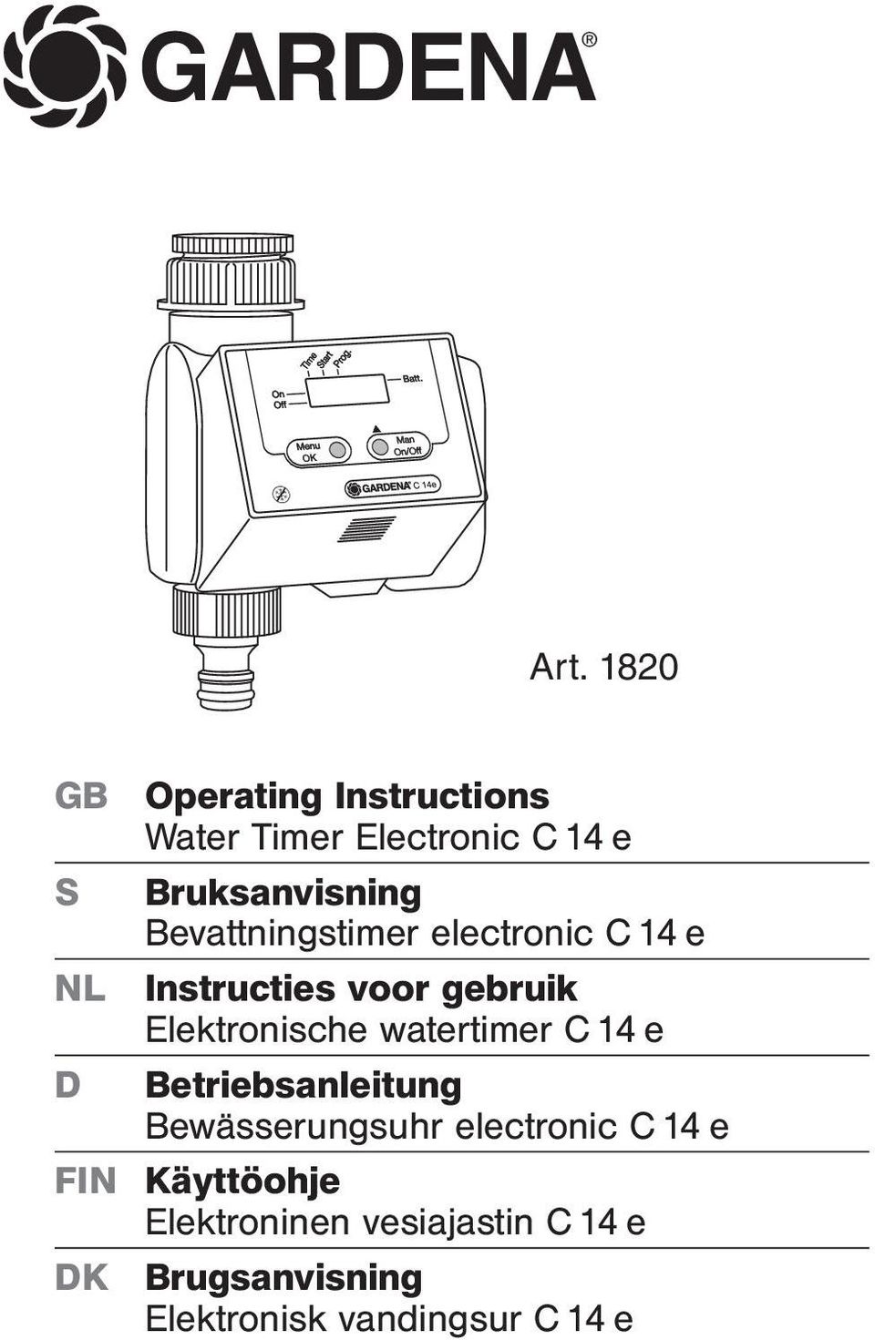 Bevattningstimer electronic C 14 e Instructies voor gebruik Elektronische