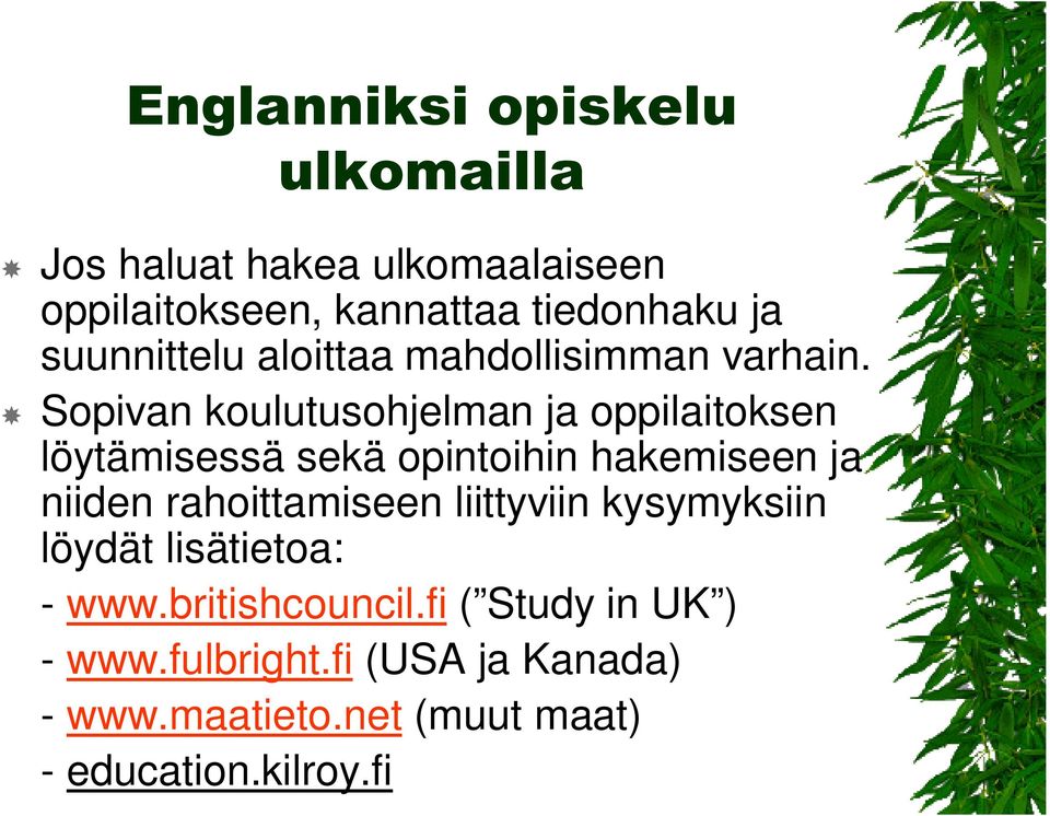 Sopivan koulutusohjelman ja oppilaitoksen löytämisessä sekä opintoihin hakemiseen ja niiden rahoittamiseen