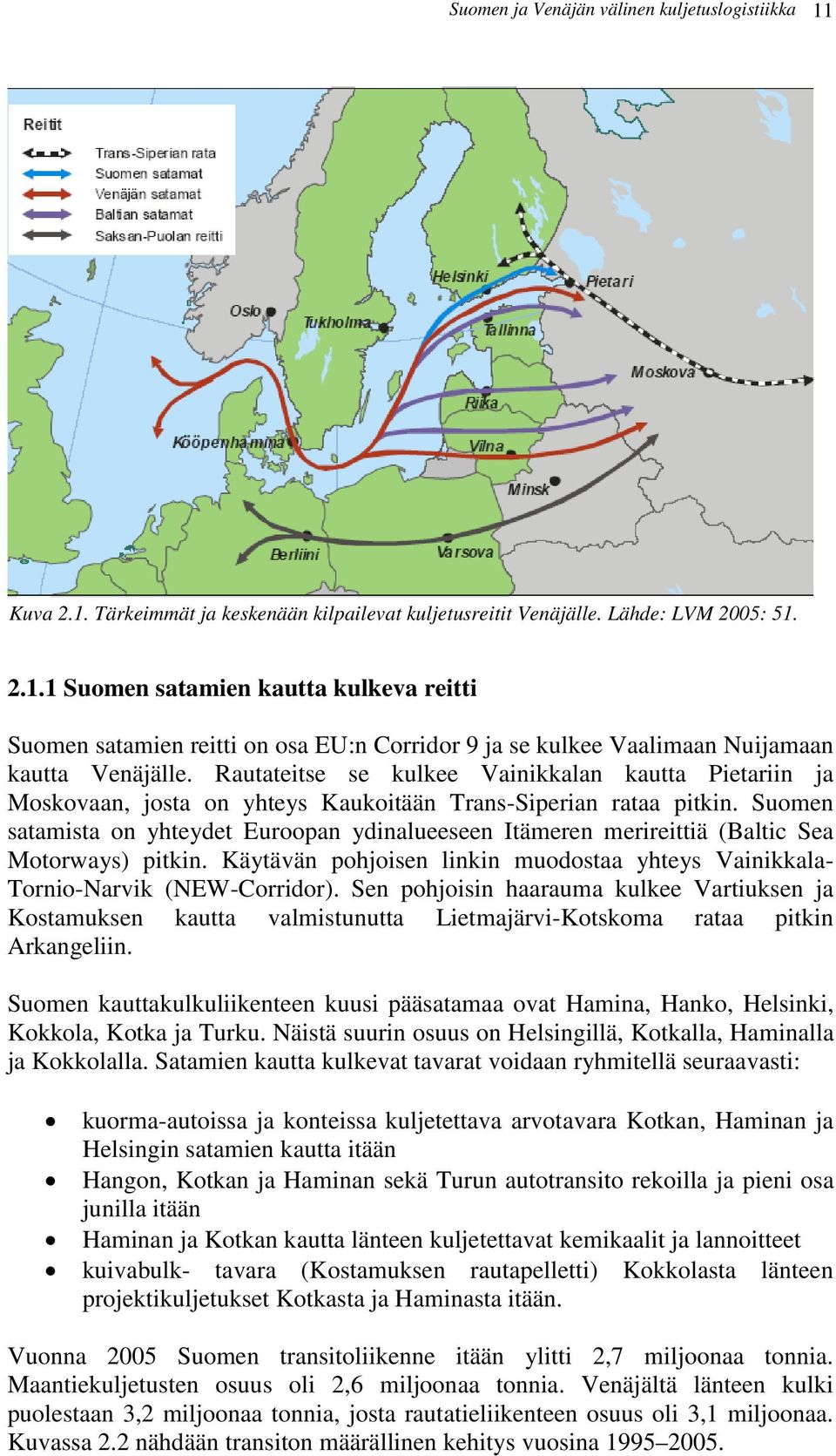 Suomen satamista on yhteydet Euroopan ydinalueeseen Itämeren merireittiä (Baltic Sea Motorways) pitkin. Käytävän pohjoisen linkin muodostaa yhteys Vainikkala- Tornio-Narvik (NEW-Corridor).