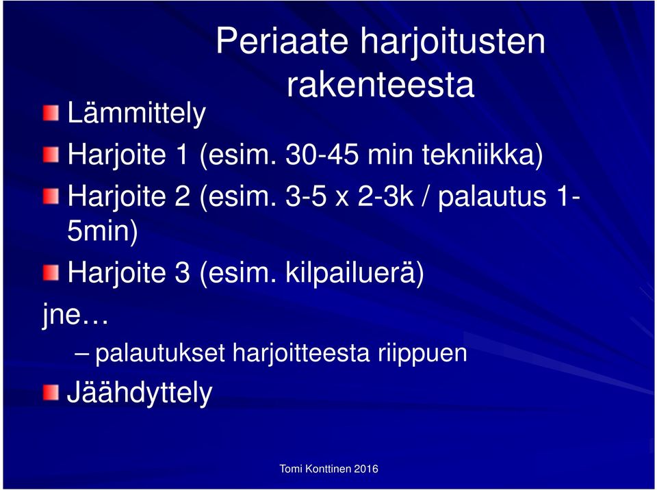 3-5 x 2-3k / palautus 1-5min) Harjoite 3 (esim.