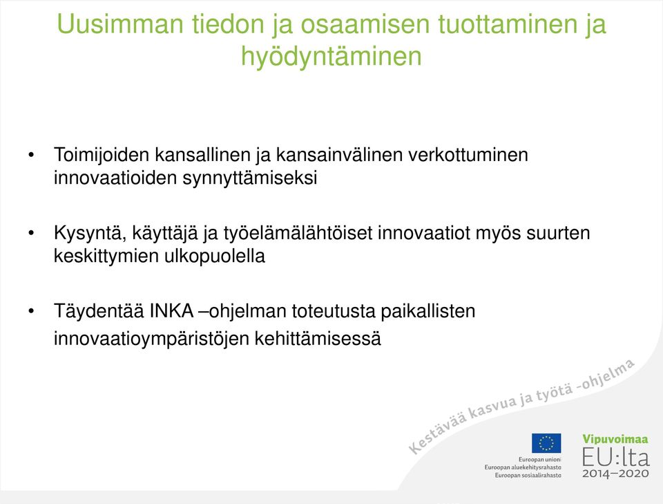 Kysyntä, käyttäjä ja työelämälähtöiset innovaatiot myös suurten keskittymien