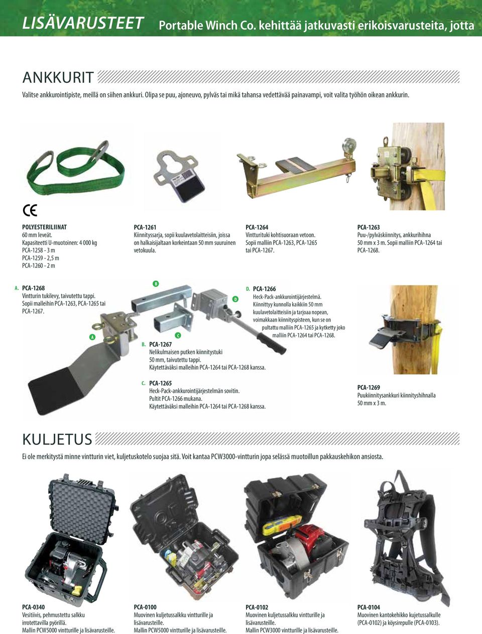 Kapasiteetti U-muotoinen: 4 000 kg PCA-1258-3 m PCA-1259-2,5 m PCA-1260-2 m PCA-1261 Kiinnityssarja, sopii kuulavetolaitteisiin, joissa on halkaisijaltaan korkeintaan 50 mm suuruinen vetokuula.