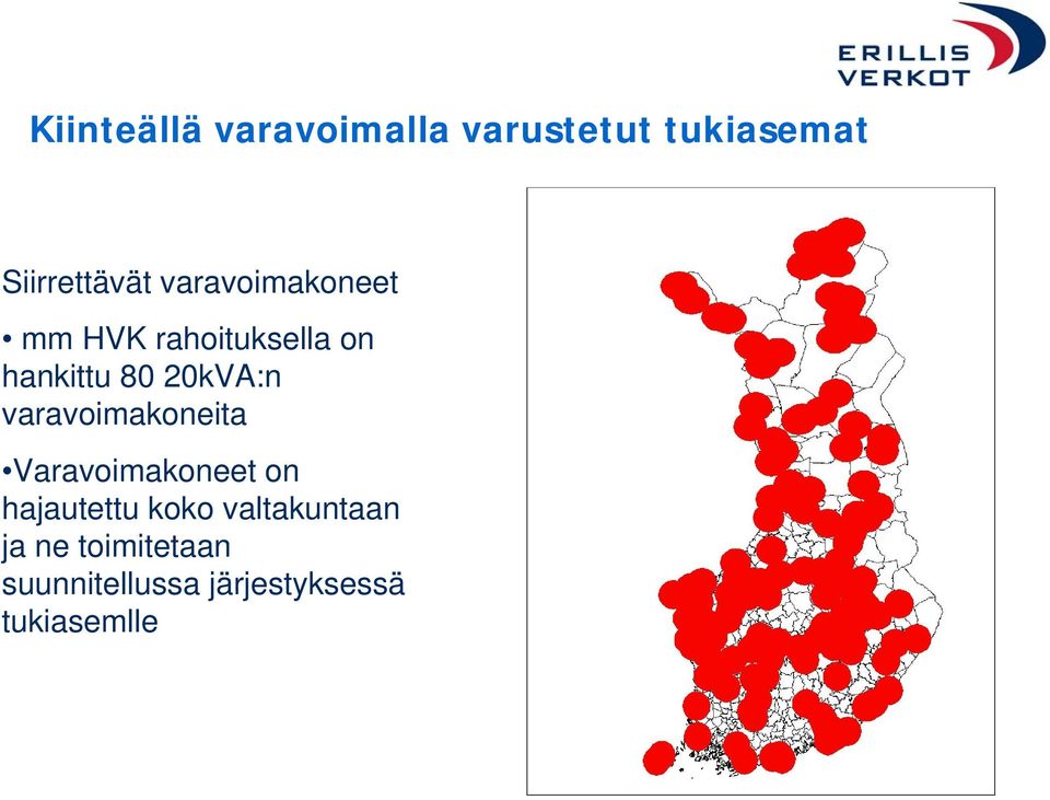 varavoimakoneita Varavoimakoneet on hajautettu koko