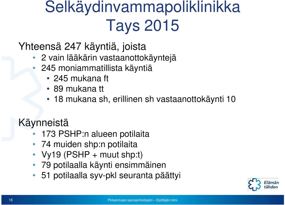 erillinen sh vastaanottokäynti 10 Käynneistä 173 PSHP:n alueen potilaita 74 muiden shp:n