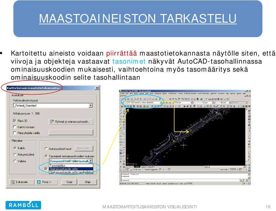 tasonimetnäkyvät AutoCAD-tasohallinnassa ominaisuuskoodien mukaisesti,