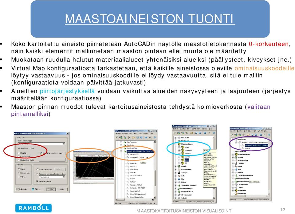 ) Virtual Map konfiguraatiosta tarkastetaan, että kaikille aineistossa oleville ominaisuuskoodeille löytyy vastaavuus - jos ominaisuuskoodille ei löydy vastaavuutta, sitä ei tule malliin