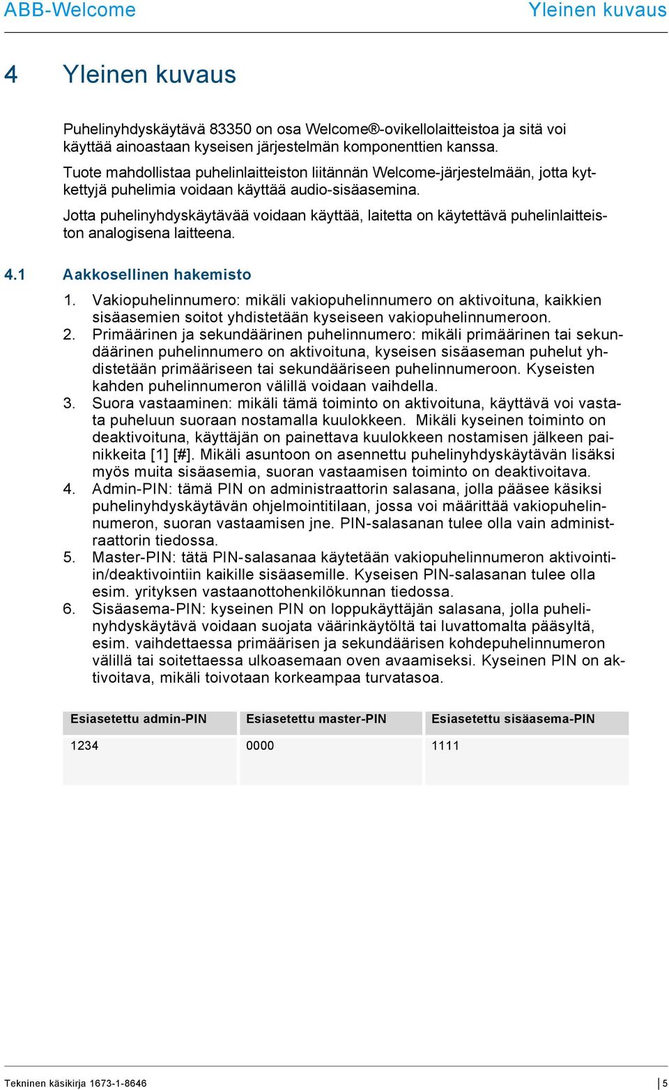 Jotta puhelinyhdyskäytävää voidaan käyttää, laitetta on käytettävä puhelinlaitteiston analogisena laitteena. 4.1 Aakkosellinen hakemisto 1.