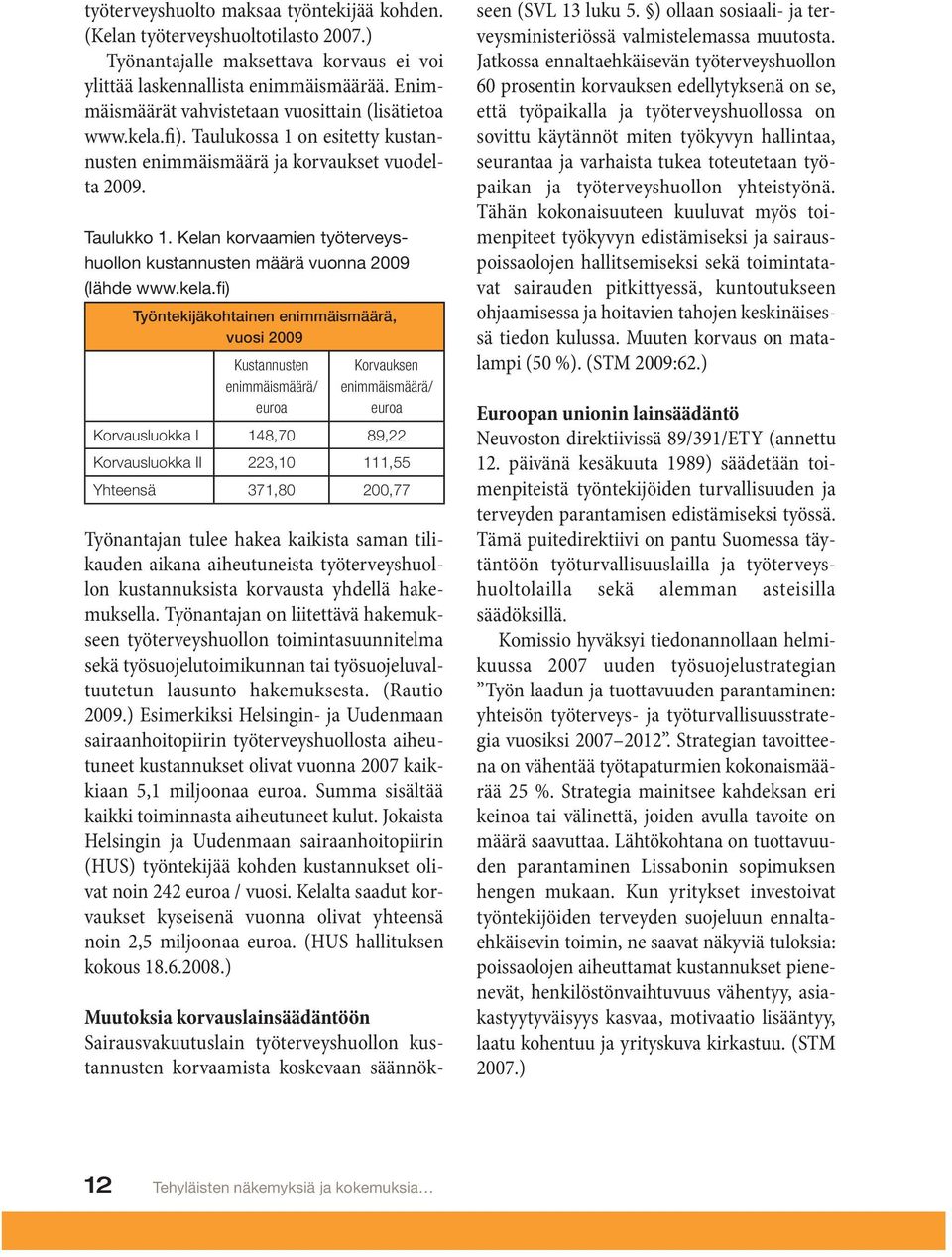 Kelan korvaamien työterveyshuollon kustannusten määrä vuonna 2009 (lähde www.kela.