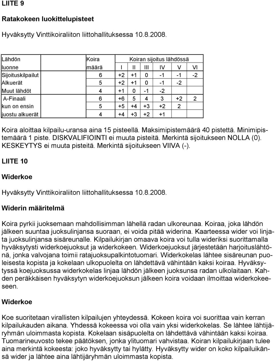 DISKVALIFIOINTI ei muuta pisteitä. Merkintä sijoitukseen NOLLA (0). KESKEYTYS ei muuta pisteitä. Merkintä sijoitukseen VIIVA (-).