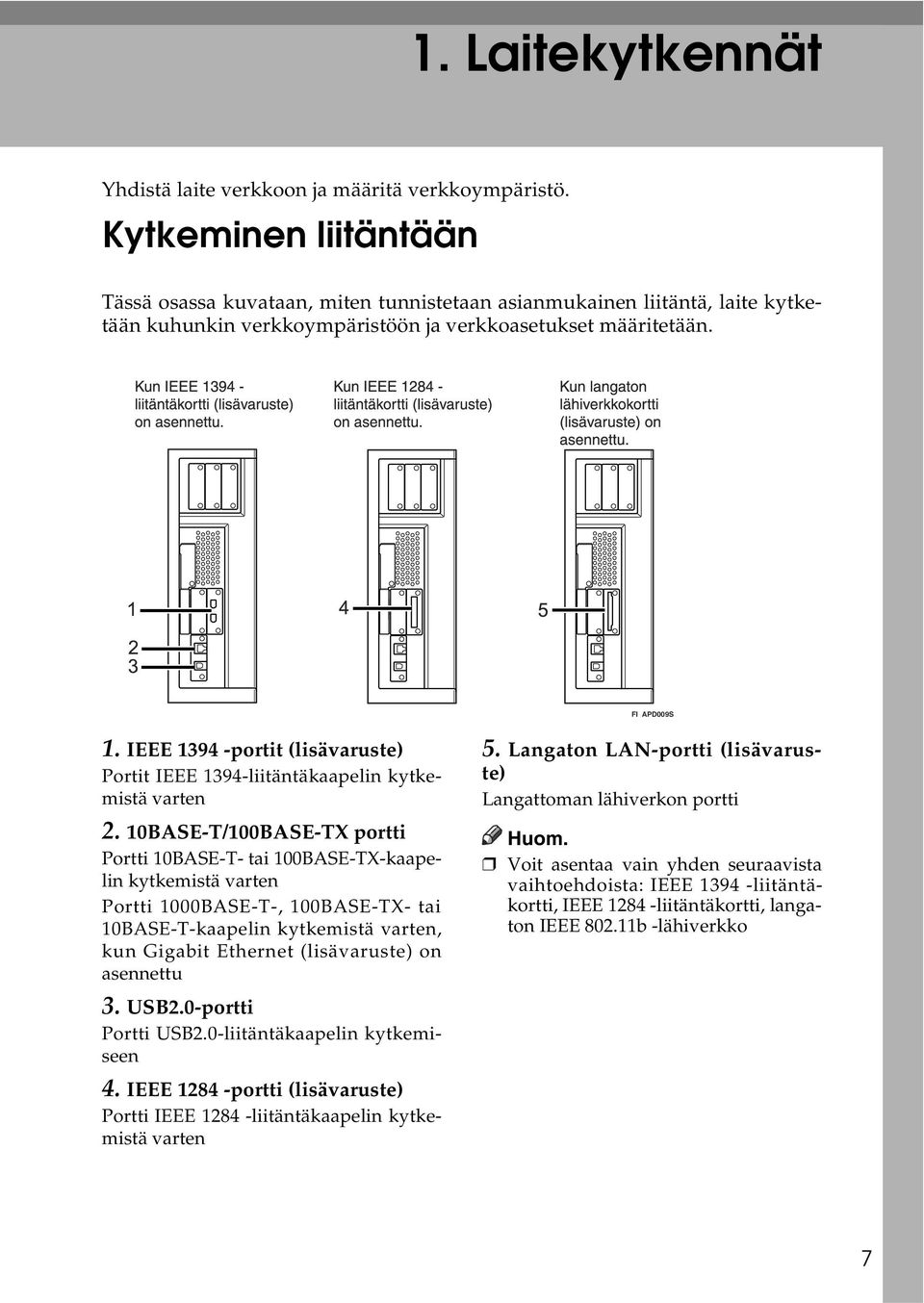 IEEE 1394 -portit (lisävaruste) Portit IEEE 1394-liitäntäkaapelin kytkemistä varten 2.