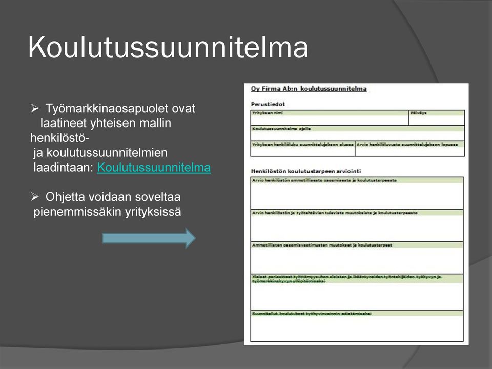 koulutussuunnitelmien laadintaan: