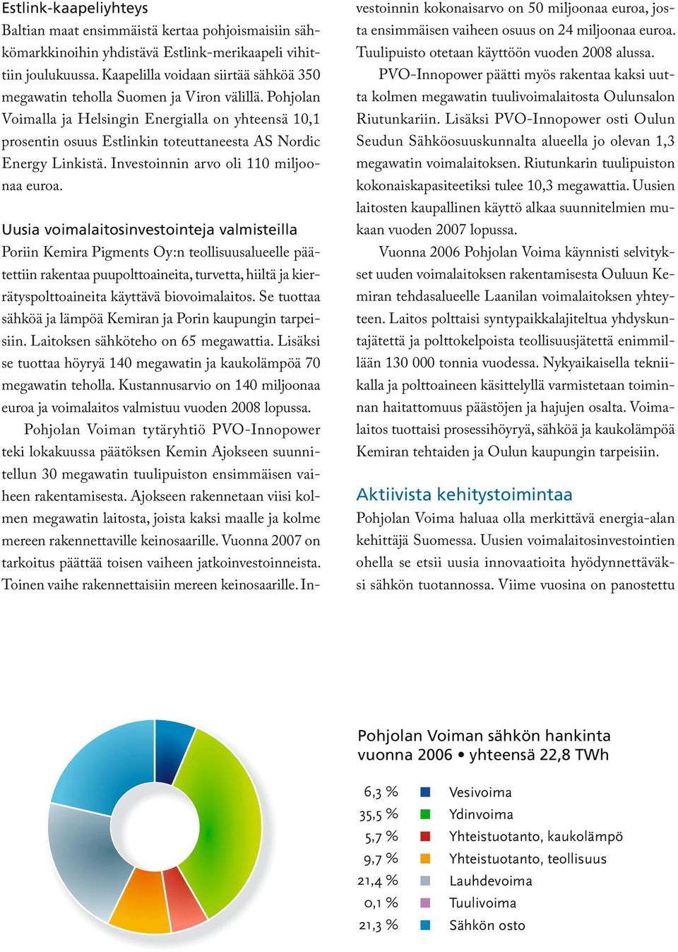 Pohjolan Voimalla ja Helsingin Energialla on yhteensä 10,1 prosentin osuus Estlinkin toteuttaneesta AS Nordic Energy Linkistä. Investoinnin arvo oli 110 miljoonaa euroa.
