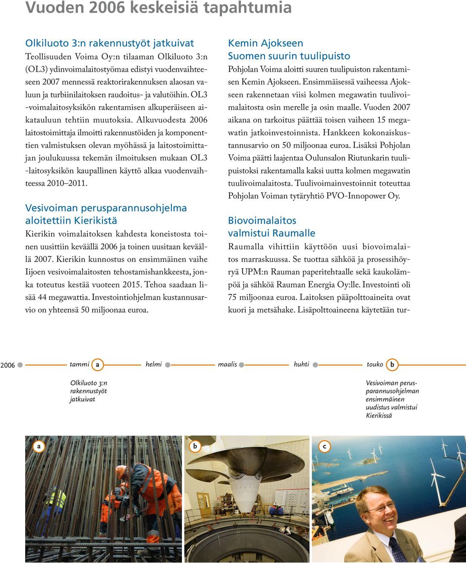 Alkuvuodesta 2006 laitostoimitta ja ilmoitti rakennustöiden ja komponenttien valmis tuk sen olevan myöhässä ja laitostoimittajan joulukuus sa tekemän ilmoituksen mukaan OL3 -laitosyksikö n