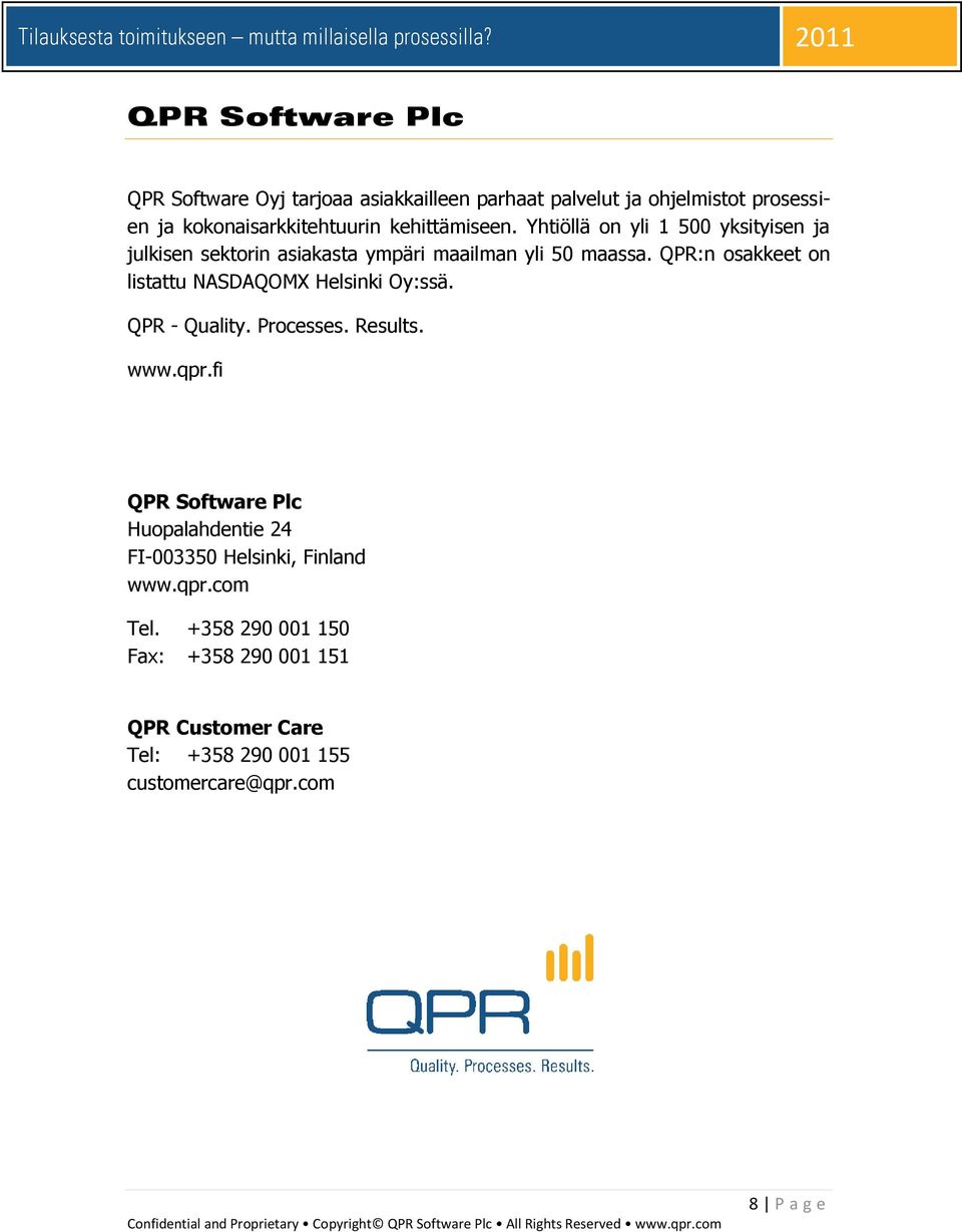 QPR:n osakkeet on listattu NASDAQOMX Helsinki Oy:ssä. QPR - Quality. Processes. Results. www.qpr.