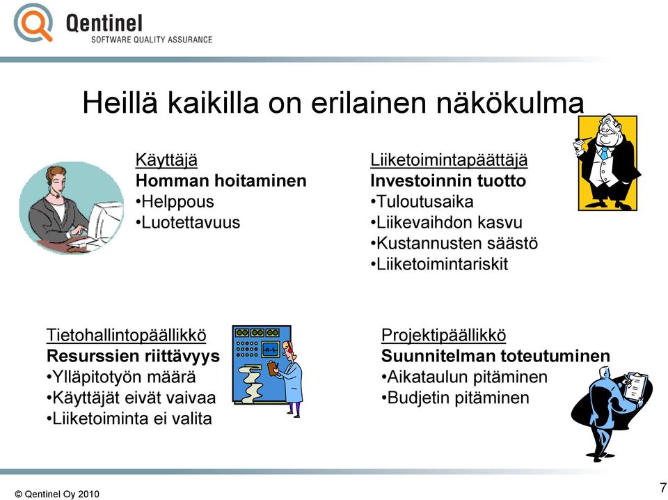 Liiketoimintariskit Tietohallintopäällikkö Resurssien riittävyys Ylläpitotyön määrä Käyttäjät eivät