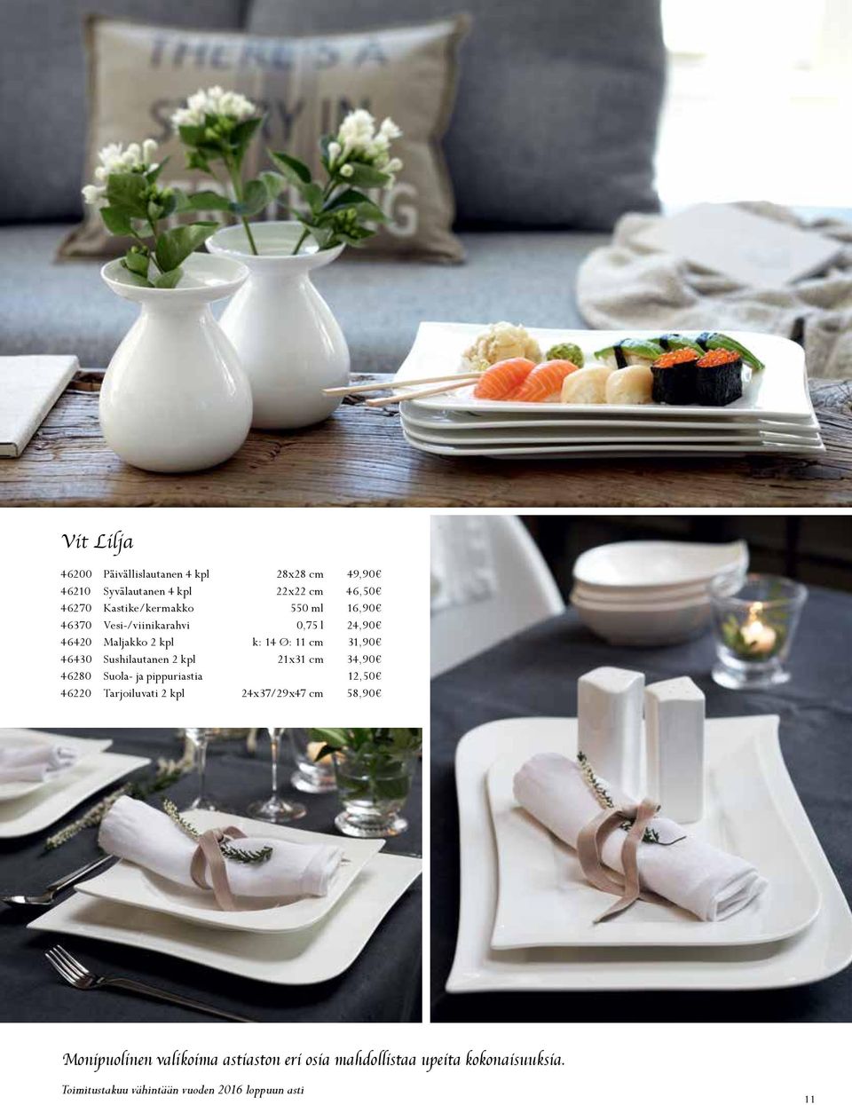 Sushilautanen 2 kpl 21x31 cm 34,90 46280 Suola- ja pippuriastia 12,50 46220 Tarjoiluvati 2 kpl 24x37/29x47 cm 58,90