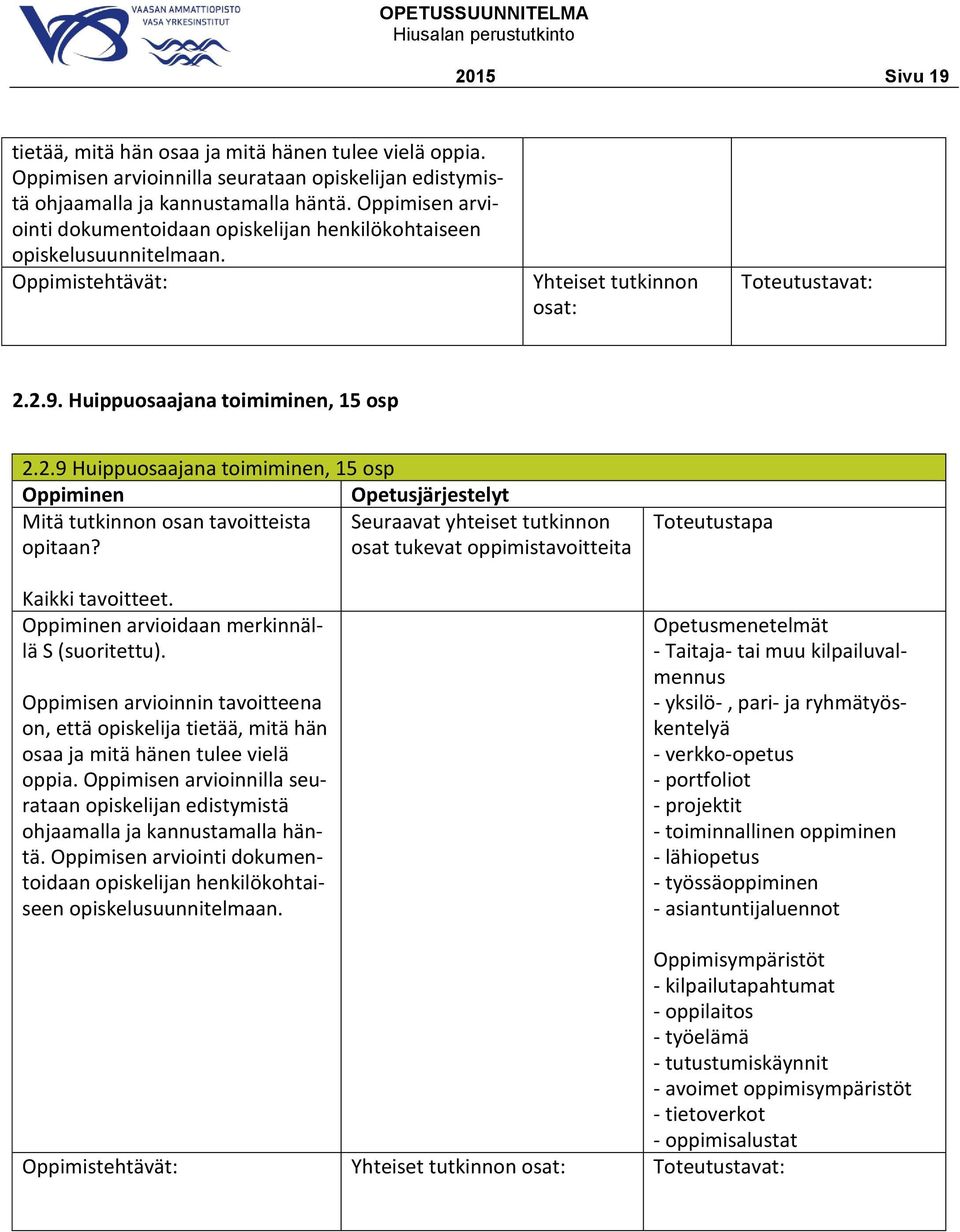 2.9. Huippuosaajana toimiminen, 15 osp 2.2.9 Huippuosaajana toimiminen, 15 osp Mitä tutkinnon osan tavoitteista Seuraavat yhteiset tutkinnon opitaan? Kaikki tavoitteet.