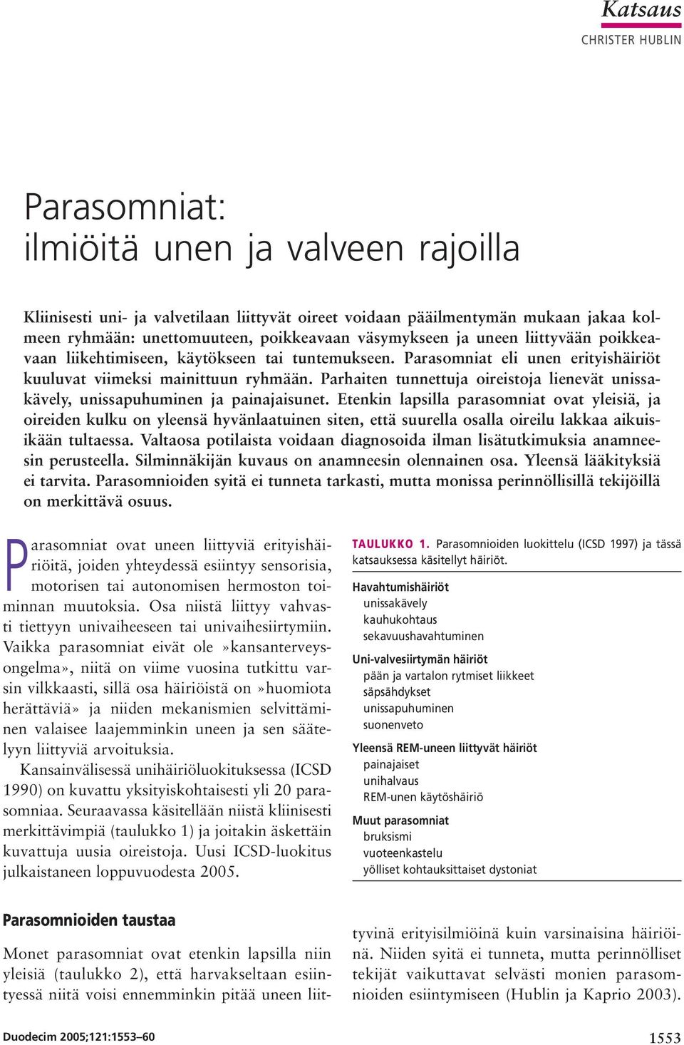 Parhaiten tunnettuja oireistoja lienevät unissakävely, unissapuhuminen ja painajaisunet.