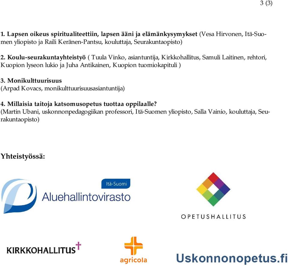 Seurakuntaopisto) 2.