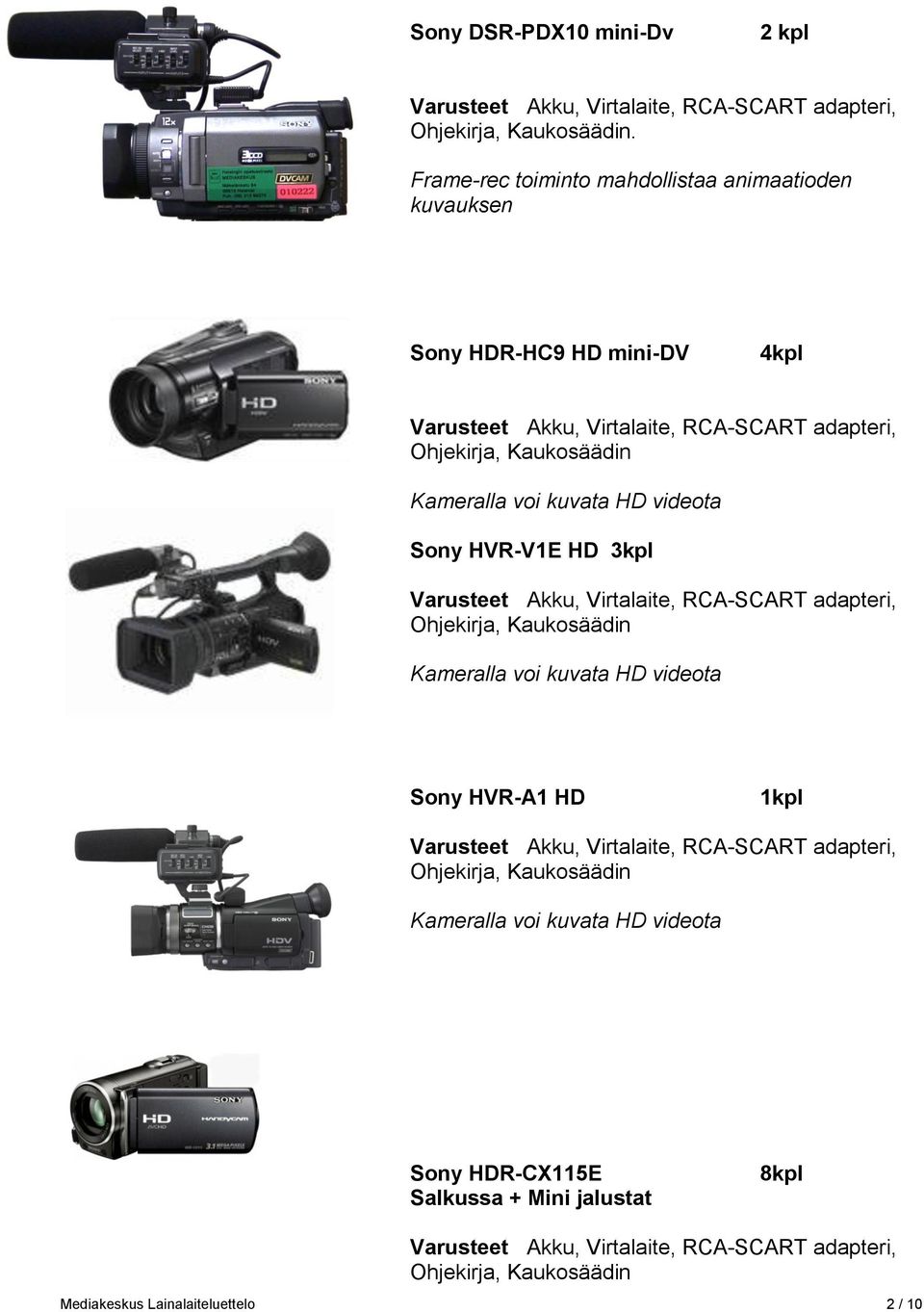 kuvata HD videota Sony HVR-V1E HD 3kpl Varusteet Akku, Virtalaite, RCA-SCART adapteri, Ohjekirja, Kaukosäädin Kameralla voi kuvata HD videota Sony HVR-A1 HD 1kpl Varusteet