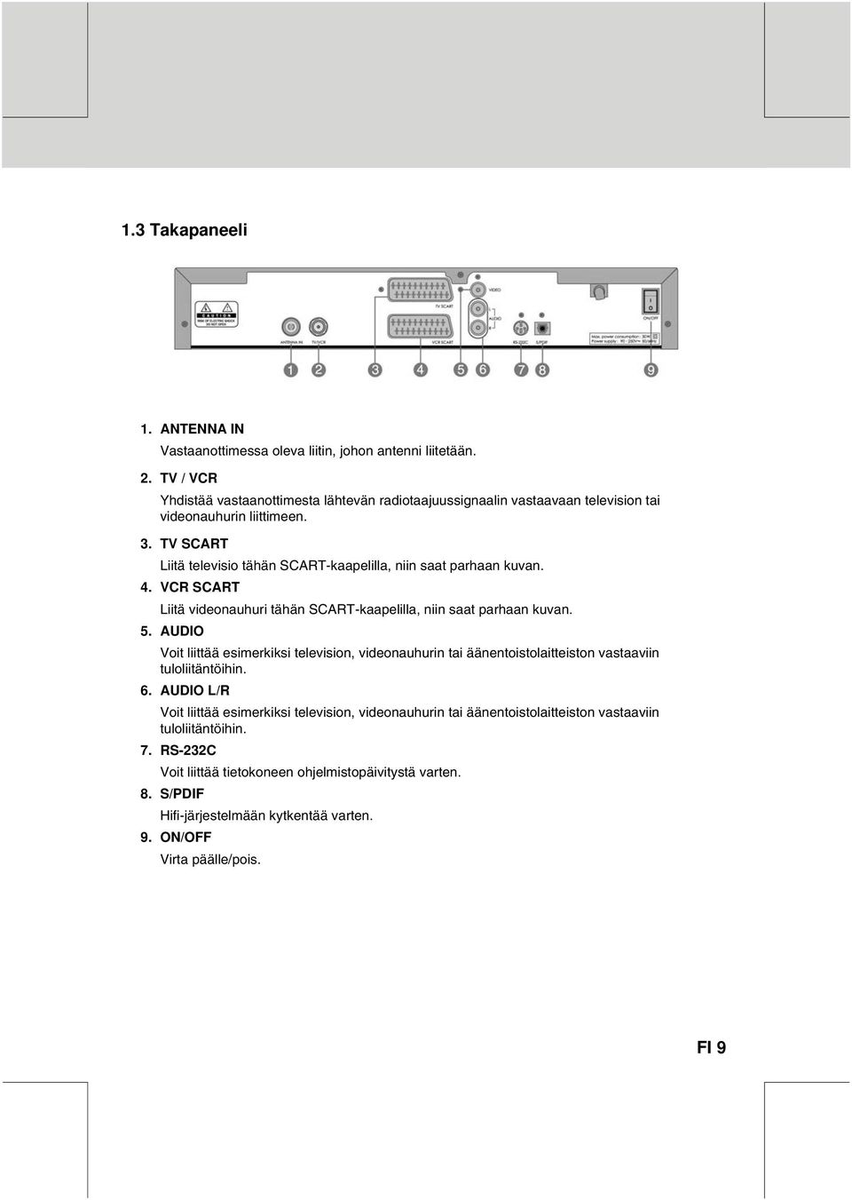 TV SCART Liitä televisio tähän SCART-kaapelilla, niin saat parhaan kuvan. 4. VCR SCART Liitä videonauhuri tähän SCART-kaapelilla, niin saat parhaan kuvan. 5.