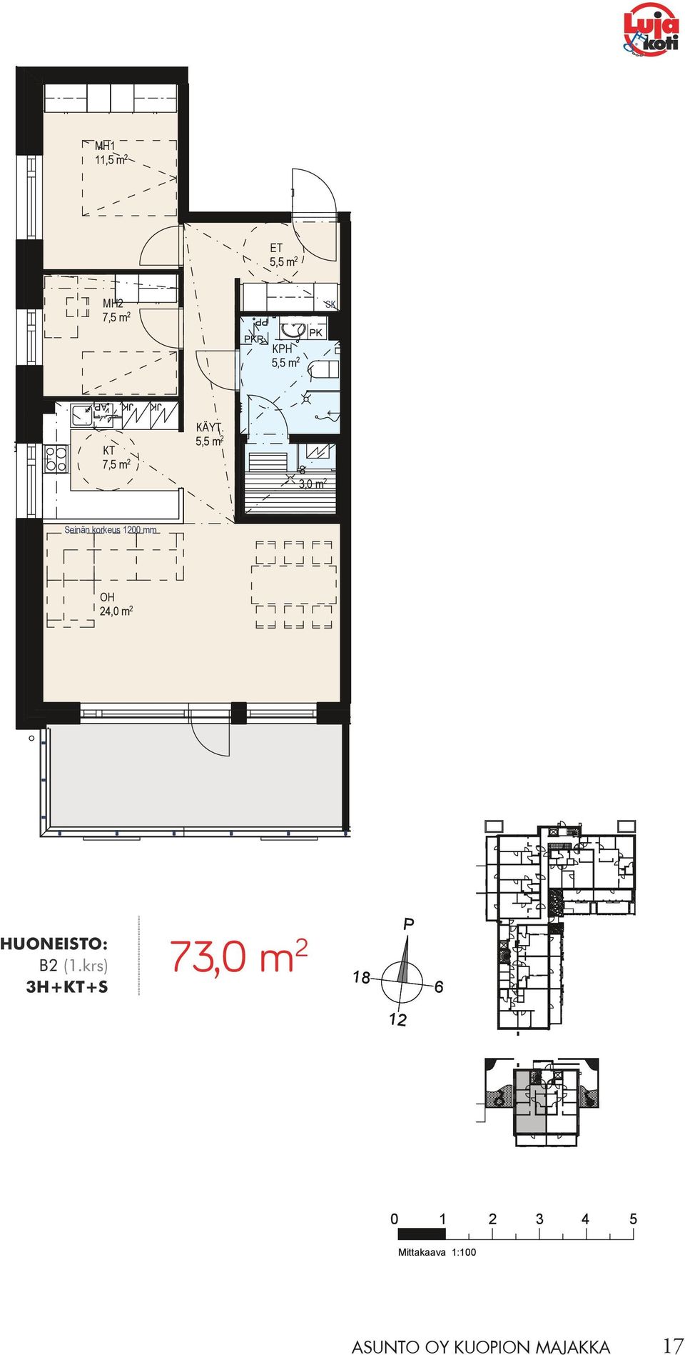 krs) 3H++ 73,0 m 2 A OY UOION MAJAA 3H + + Huoneisto: B2, 73,0 m 2 28.1.