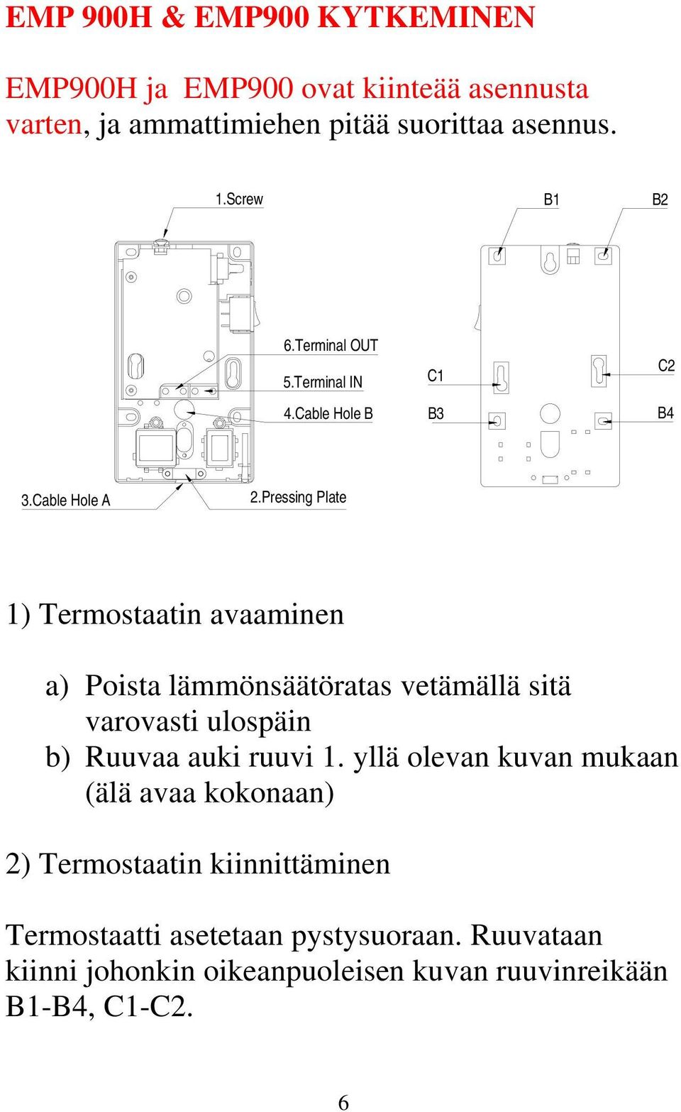 Pressing Plate 1) Termostaatin avaaminen a) Poista lämmönsäätöratas vetämällä sitä varovasti ulospäin b) Ruuvaa auki ruuvi 1.