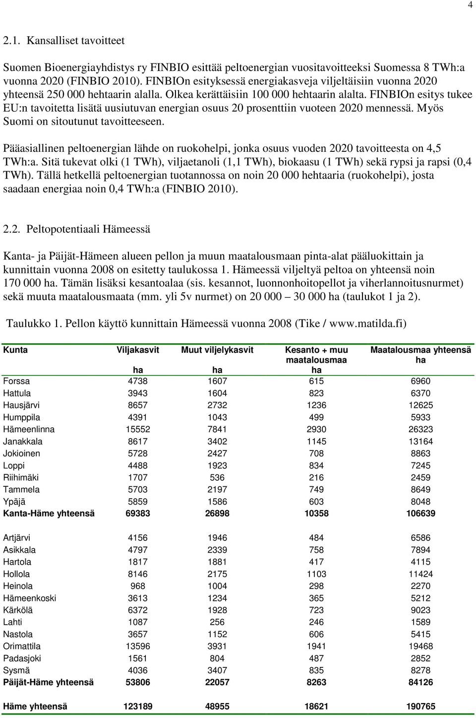 FINBIOn esitys tukee EU:n tavoitetta lisätä uusiutuvan energian osuus 20 prosenttiin vuoteen 2020 mennessä. Myös Suomi on sitoutunut tavoitteeseen.