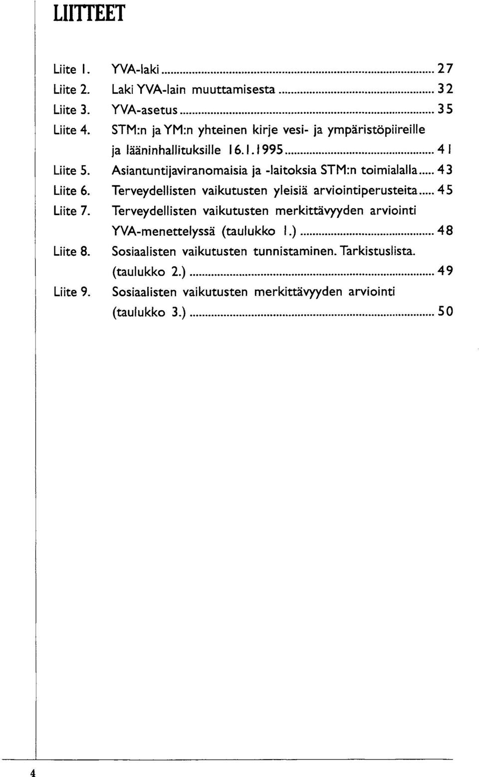 Asiantuntijaviranomaisia ja -laitoksia STM:n toimialalla 43 Liite 6. Terveydellisten vaikutusten yleisiä arviointiperusteita 45 Liite 7.