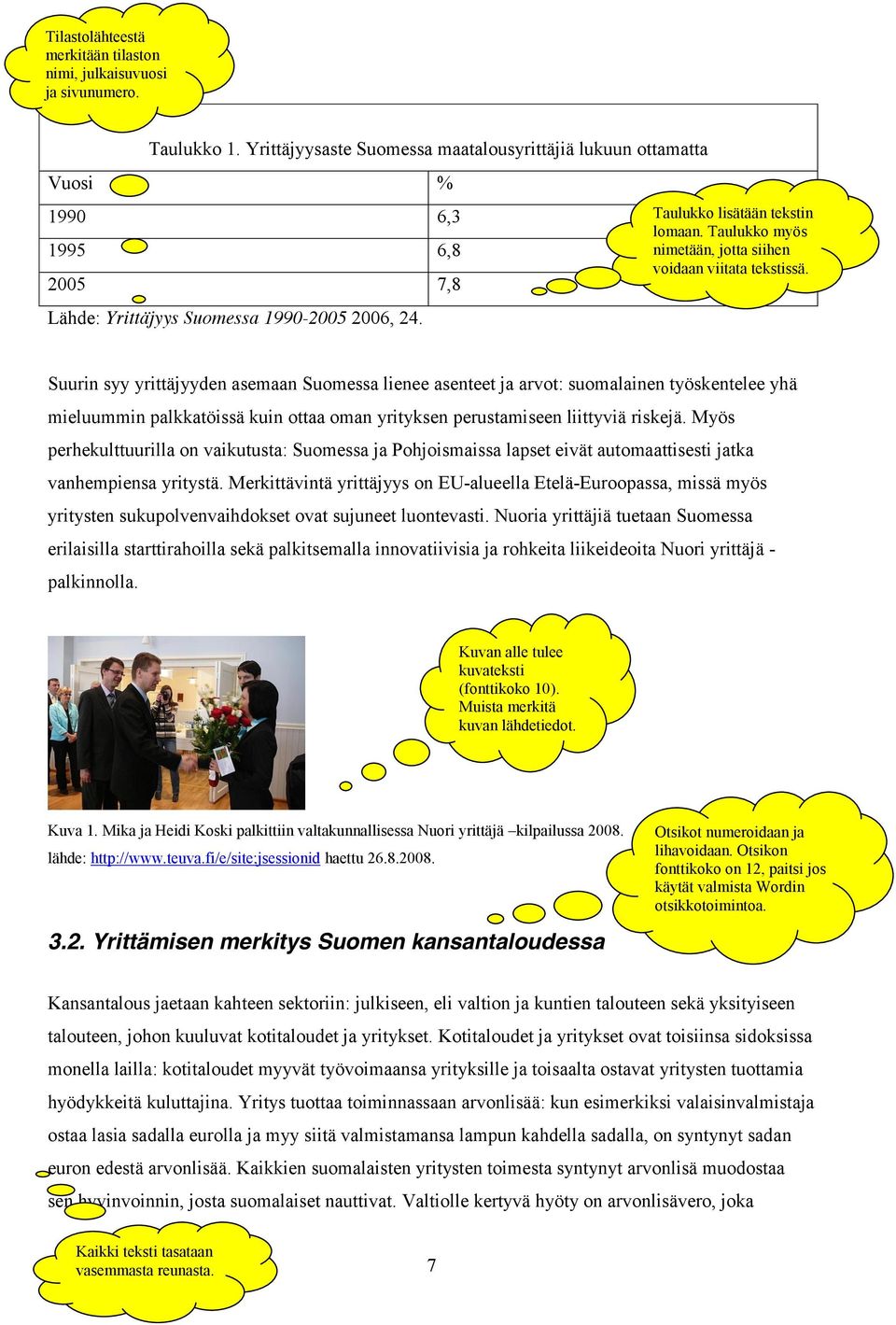 Taulukko myös nimetään, jotta siihen voidaan viitata tekstissä.