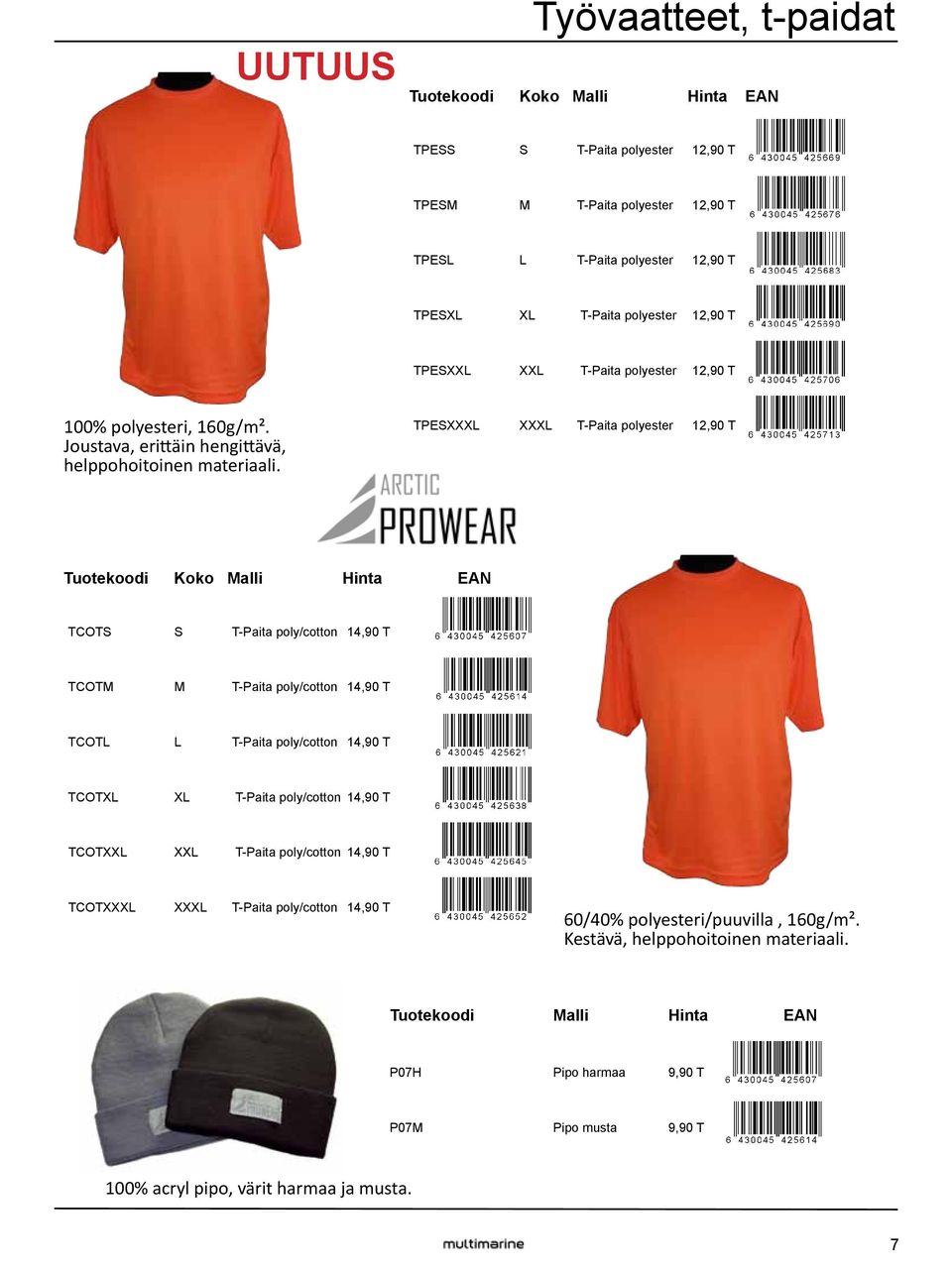 TPESXXXL XXXL T-Paita polyester 12,90 T Tuotekoodi Koko Malli Hinta EAN TCOTS S T-Paita poly/cotton 14,90 T TCOTM M T-Paita poly/cotton 14,90 T TCOTL L T-Paita poly/cotton 14,90 T TCOTXL XL T-Paita