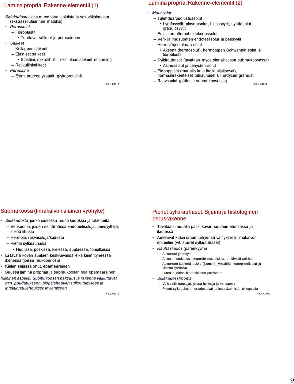 Elastiset säikeet Elastiini, mikrofibrillit, oksitalaanisäikeet (elauniini) Retikuliinisäikeet Perusaine Esim.