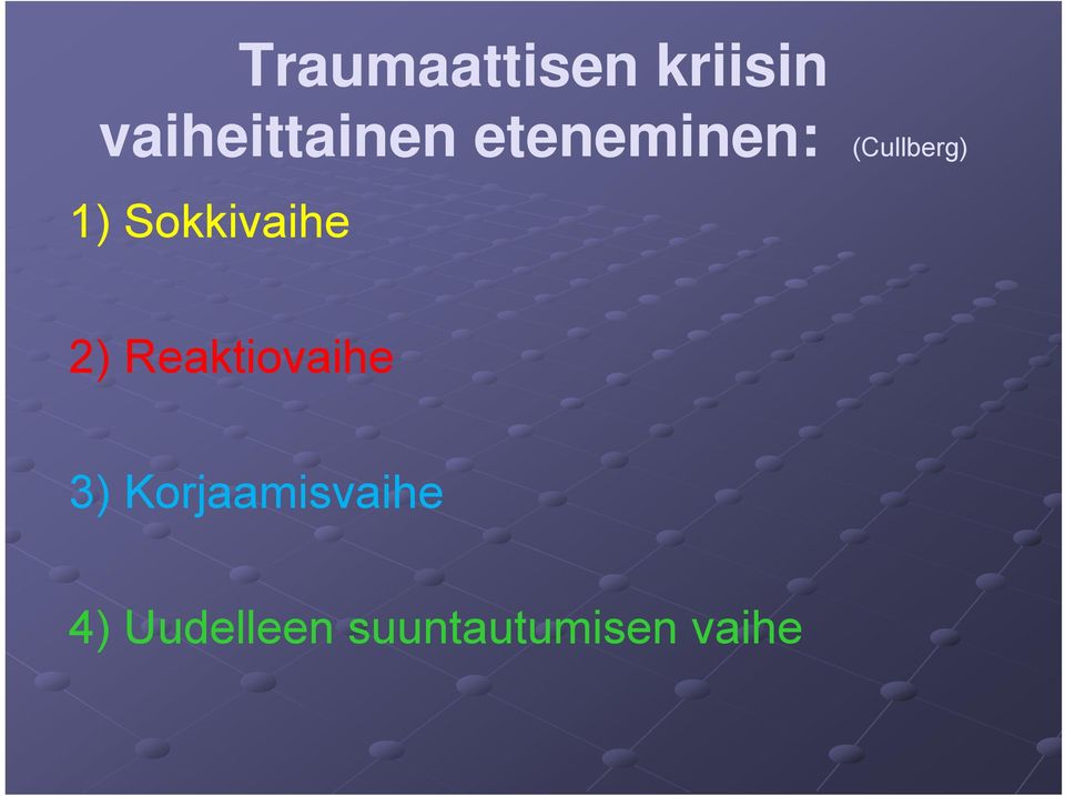 (Cullberg) 1) Sokkivaihe 2)