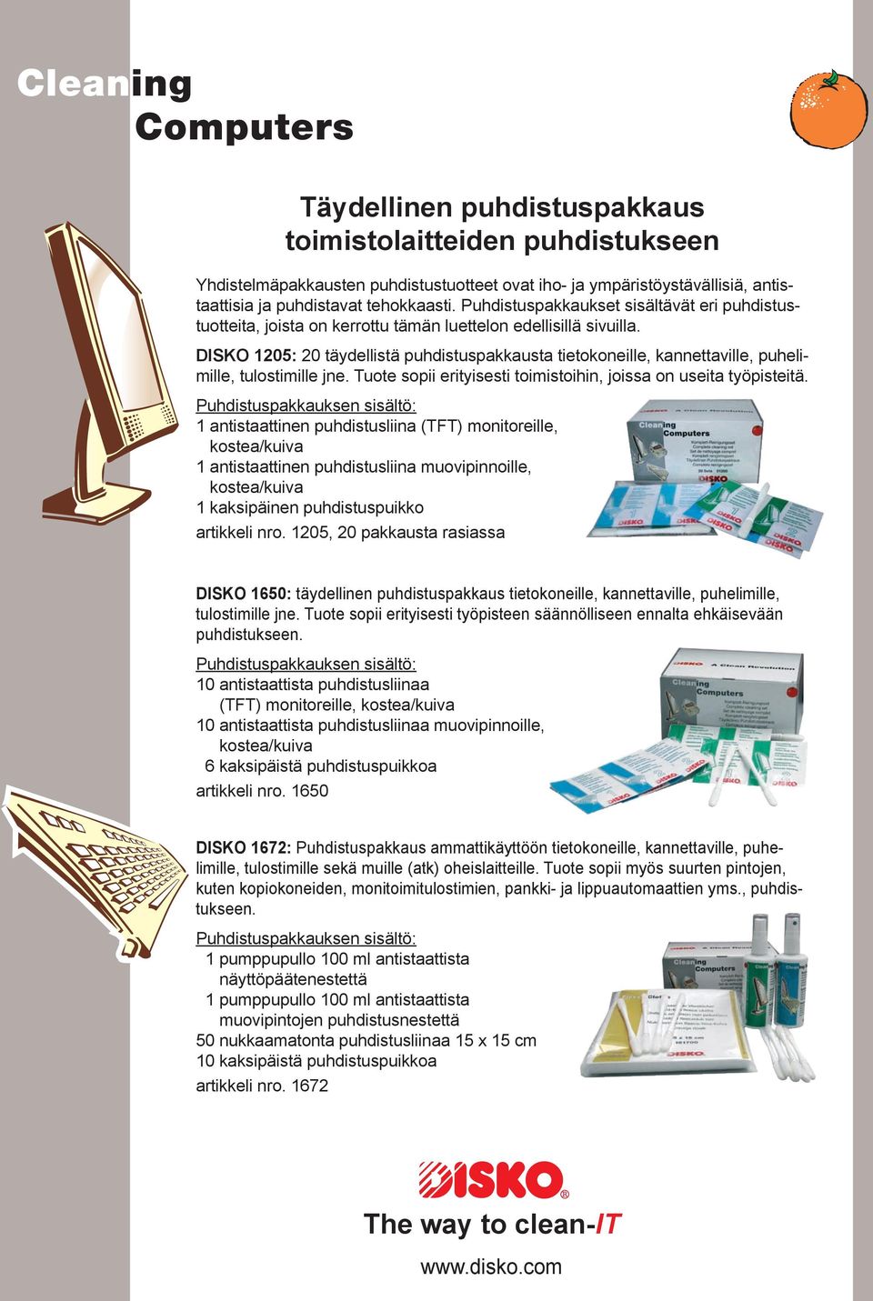 DISKO 1205: 20 täydellistä puhdistuspakkausta tietokoneille, kannettaville, puhelimille, tulostimille jne. Tuote sopii erityisesti toimistoihin, joissa on useita työpisteitä.