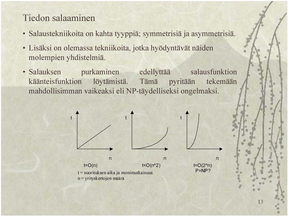 Salauksen purkaminen edellyttää salausfunktion käänteisfunktion löytämistä.