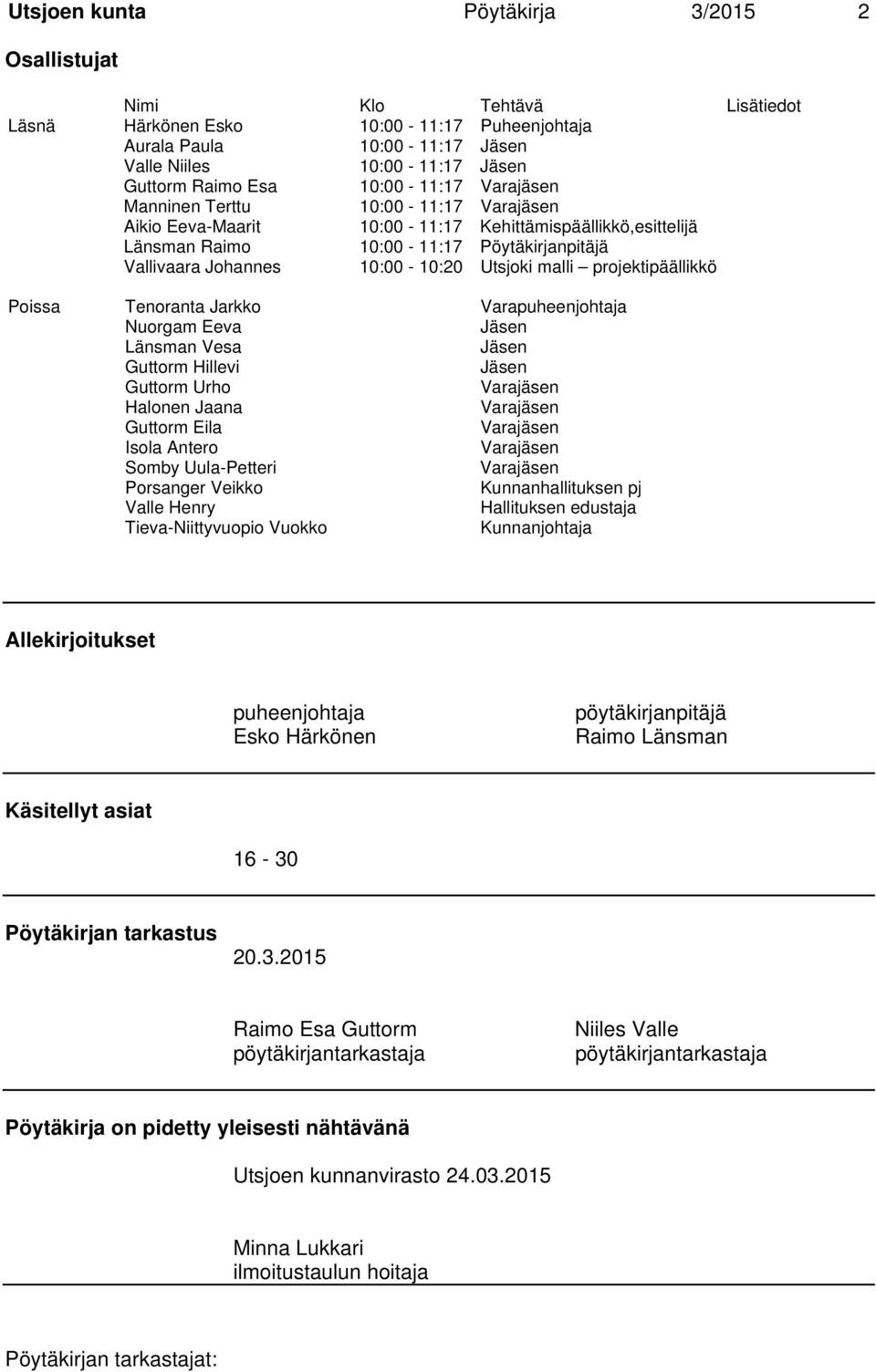 10:00-10:20 Utsjoki malli projektipäällikkö Poissa Tenoranta Jarkko Varapuheenjohtaja Nuorgam Eeva Jäsen Länsman Vesa Jäsen Guttorm Hillevi Jäsen Guttorm Urho Varajäsen Halonen Jaana Varajäsen