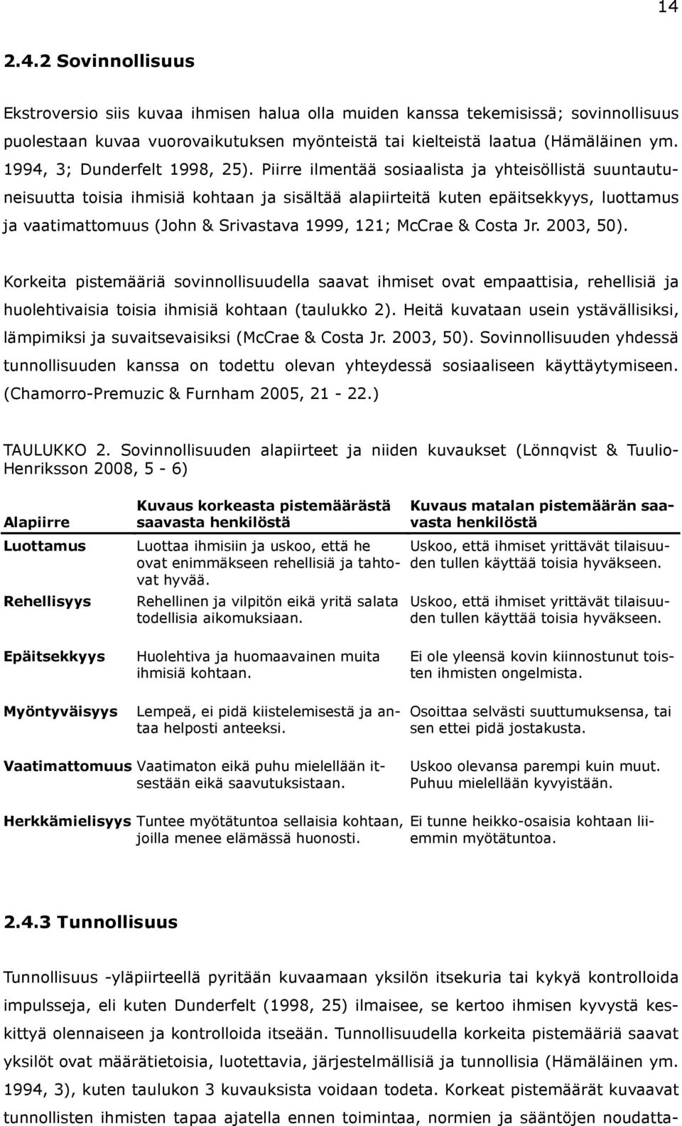 Piirre ilmentää sosiaalista ja yhteisöllistä suuntautuneisuutta toisia ihmisiä kohtaan ja sisältää alapiirteitä kuten epäitsekkyys, luottamus ja vaatimattomuus (John & Srivastava 1999, 121; McCrae &