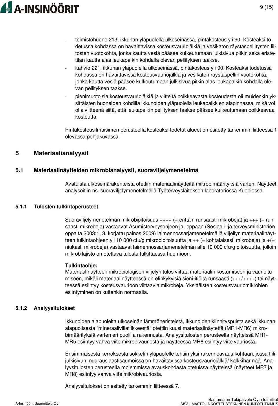 kautta alas leukapalkin kohdalla olevan pellityksen taakse. - kahvio 221, ikkunan yläpuolella ulkoseinässä, pintakosteus yli 90.