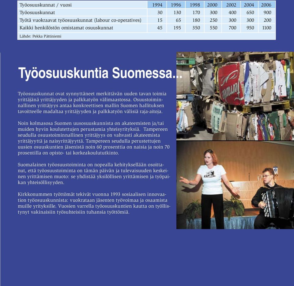 .. Työosuuskunnat ovat synnyttäneet merkittävän uuden tavan toimia yrittäjänä yrittäjyyden ja palkkatyön välimaastossa.