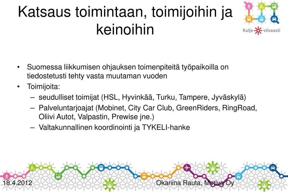 (HSL, Hyvinkää, Turku, Tampere, Jyväskylä) Palveluntarjoajat (Mobinet, City Car Club,