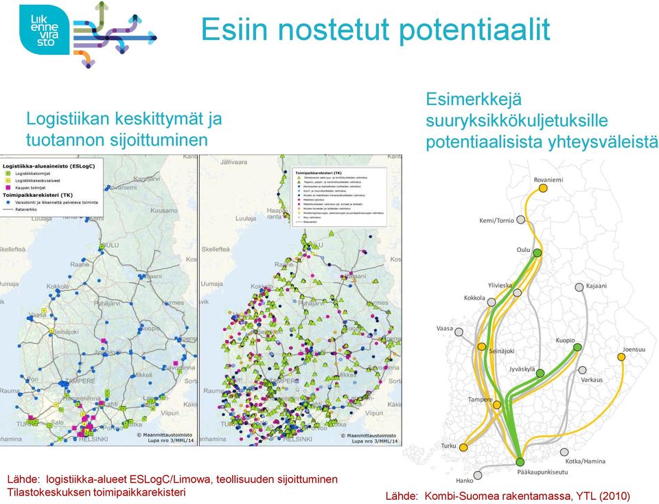 yhteysväleistä Lähde: logistiikka-alueet ESLogC/Limowa, teollisuuden