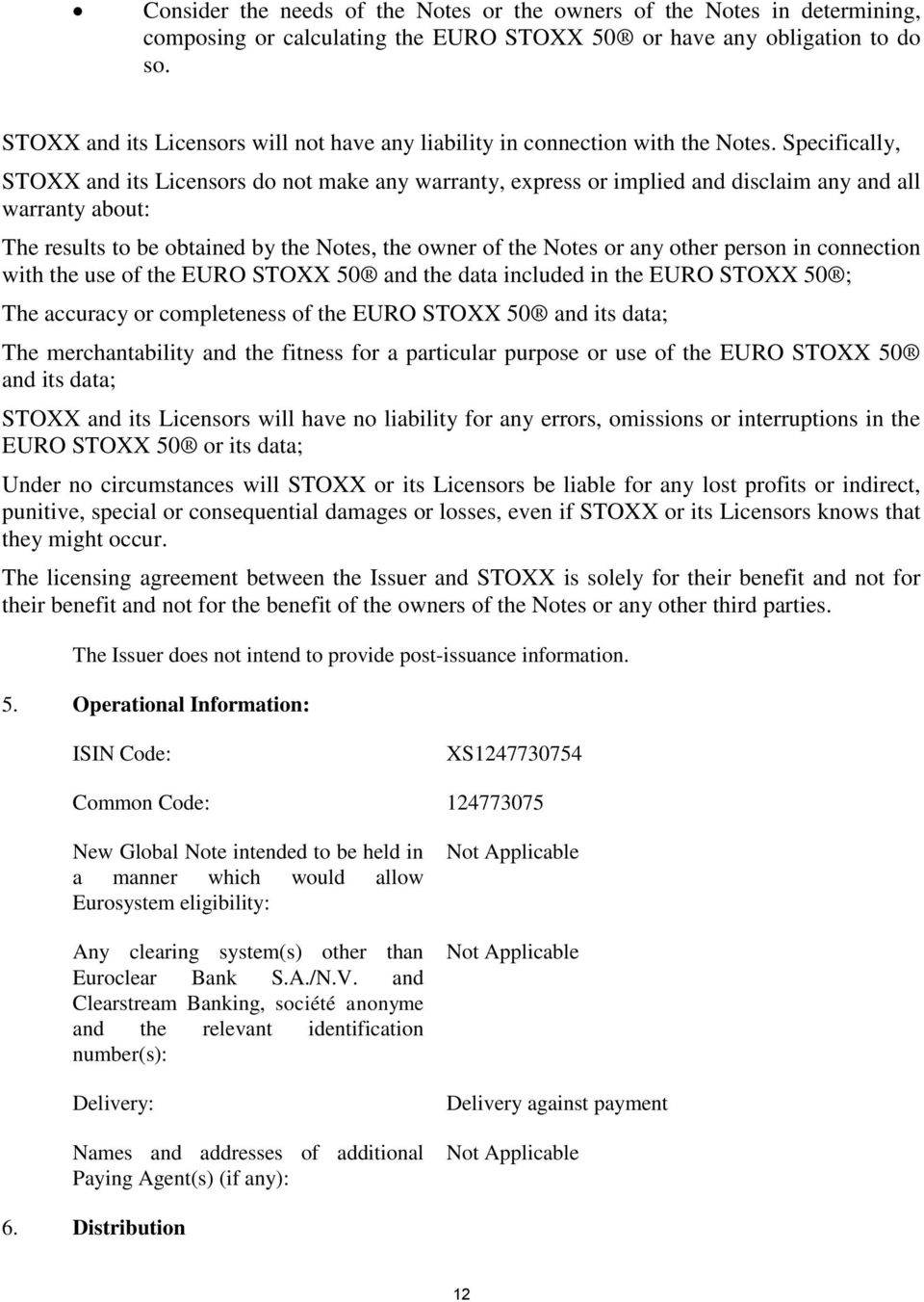 Specifically, STOXX and its Licensors do not make any warranty, express or implied and disclaim any and all warranty about: The results to be obtained by the Notes, the owner of the Notes or any