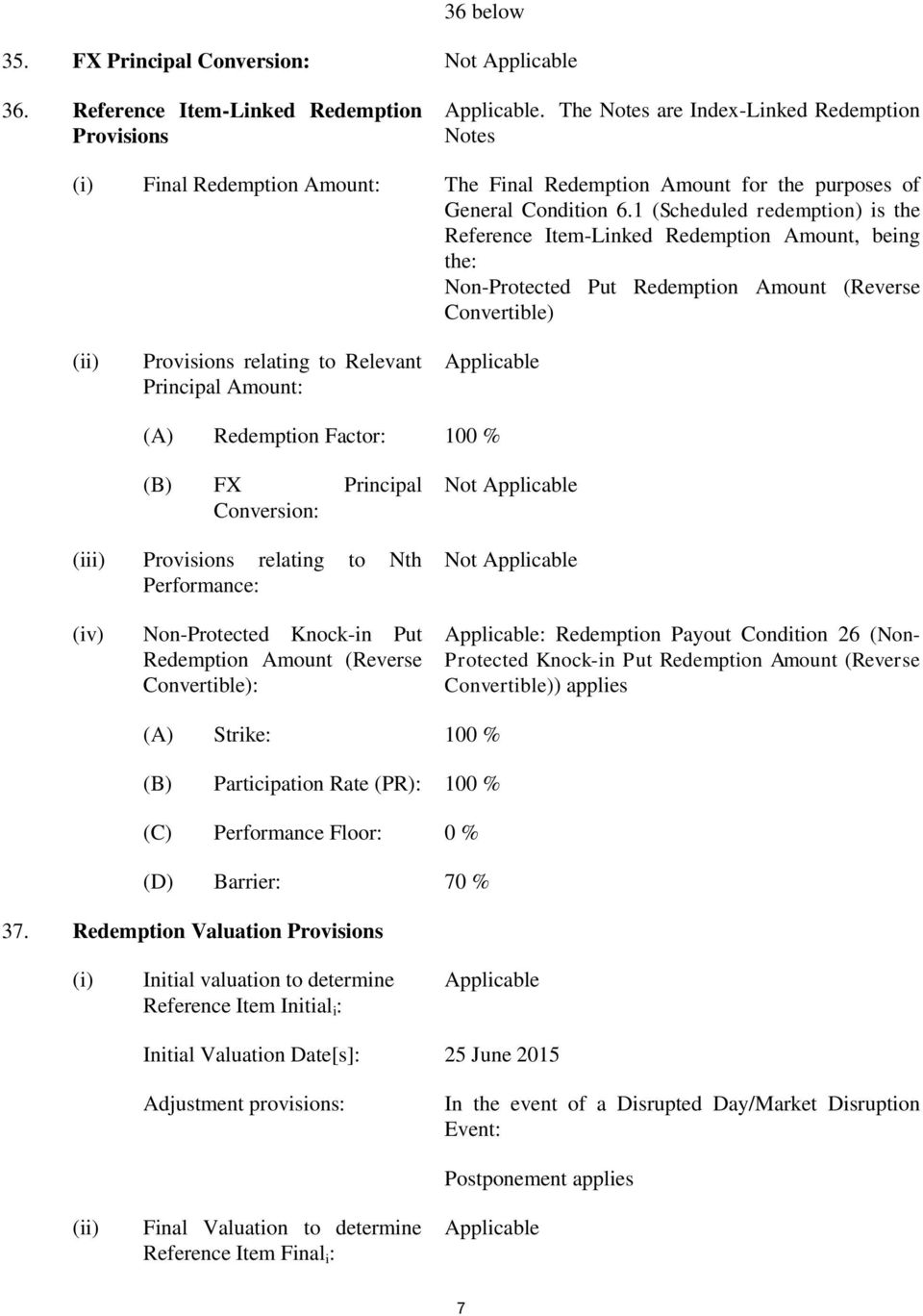 1 (Scheduled redemption) is the Reference Item-Linked Redemption Amount, being the: Non-Protected Put Redemption Amount (Reverse Convertible) (ii) Provisions relating to Relevant Principal Amount: