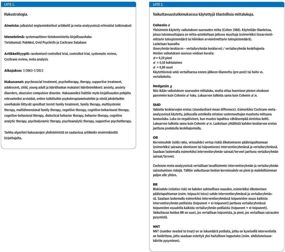 Cochrane Database Artikkelityypit: randomised controlled trial, controlled trial, systematic review, Cochrane review, meta-analysis Aikajakso: 7/2003 7/2013 Hakusanat: psychosocial treatment,