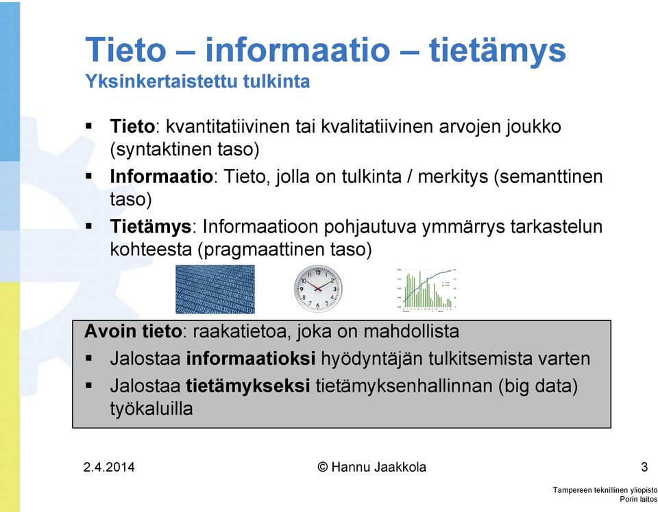 pohjautuva ymmärrys tarkastelun kohteesta (pragmaattinen taso) Avoin tieto: raakatietoa, joka on mahdollista Jalostaa