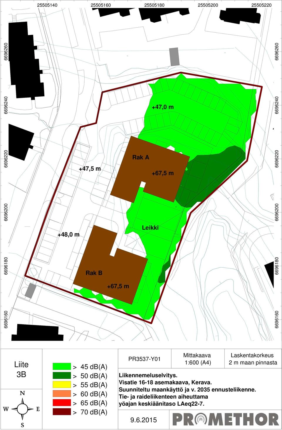 maan pinnasta Liikennemeluselvitys. Visatie 16-18 asemakaava, Kerava.